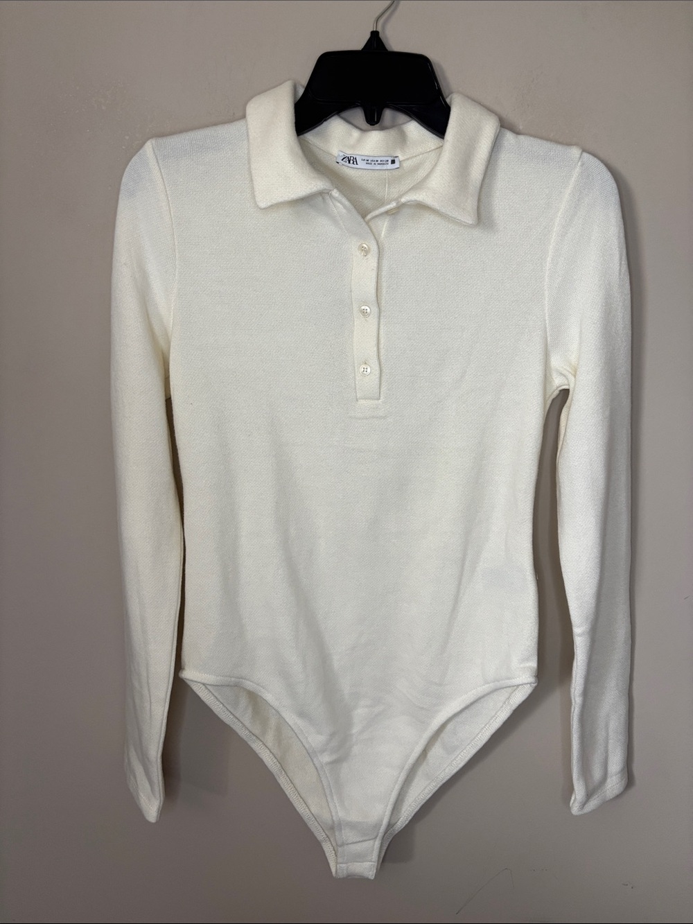 Zara Ivory Long-Sleeve Polo Bodysuit